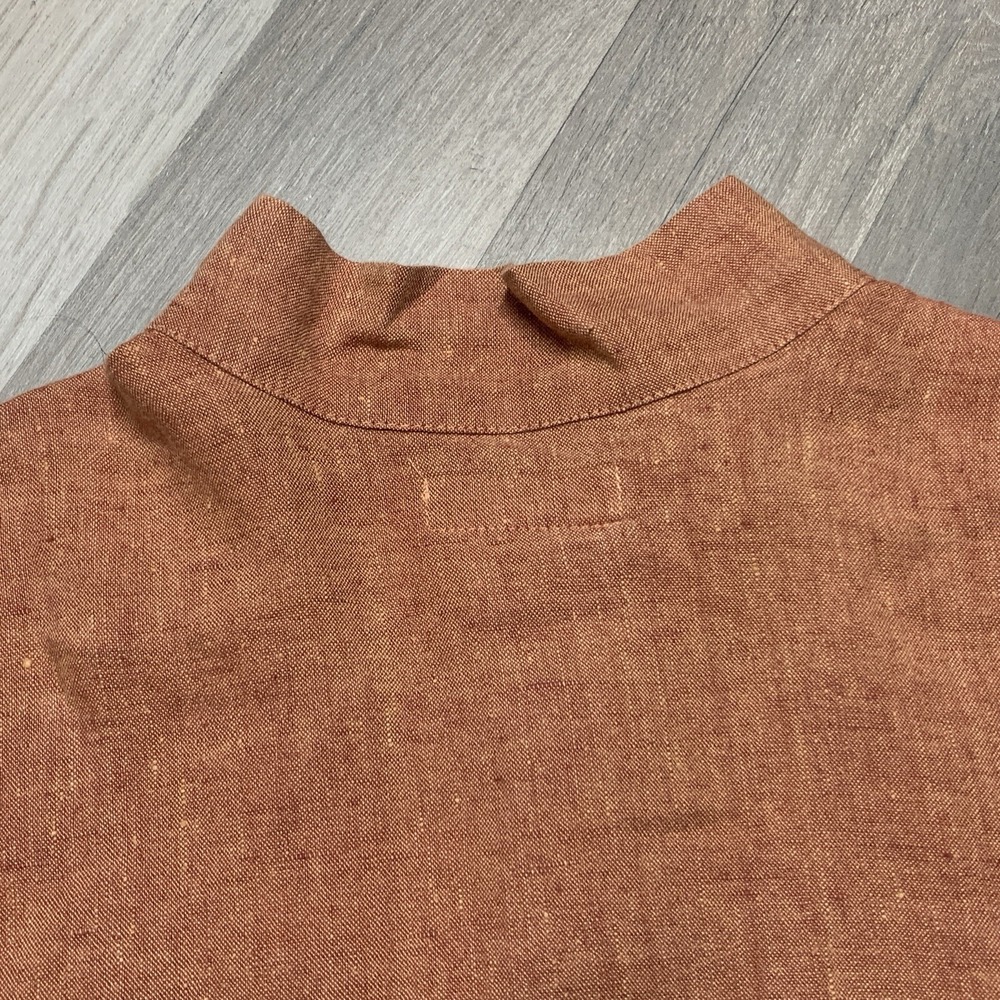 Flax Shirt Women's Orange 100% Linen Button Tunic Minimalist Lagenlook - Size M - Picture 3 of 16